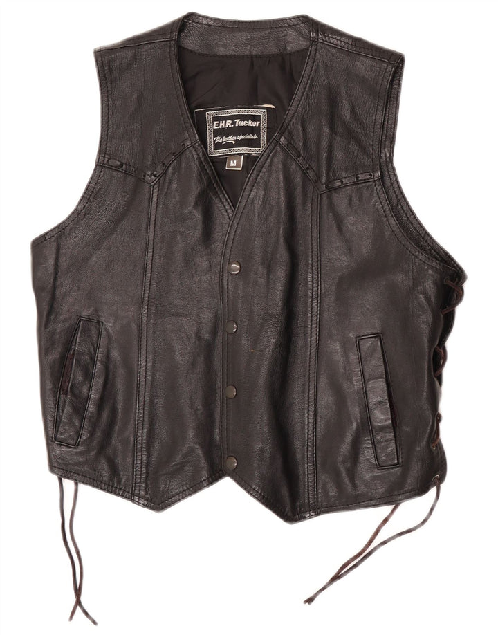 Gilet in pelle da uomo vintage in pelle nera media