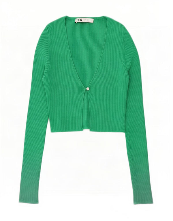 Maglione cardigan corto da donna Zara UK 10 piccolo nylon verde