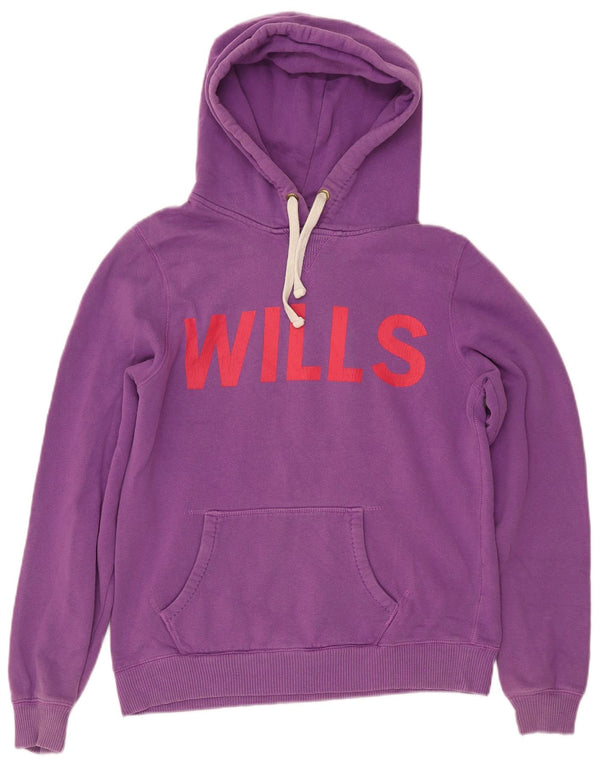 JACK WILLS Felpa con cappuccio grafica da donna UK 14 Large Viola
