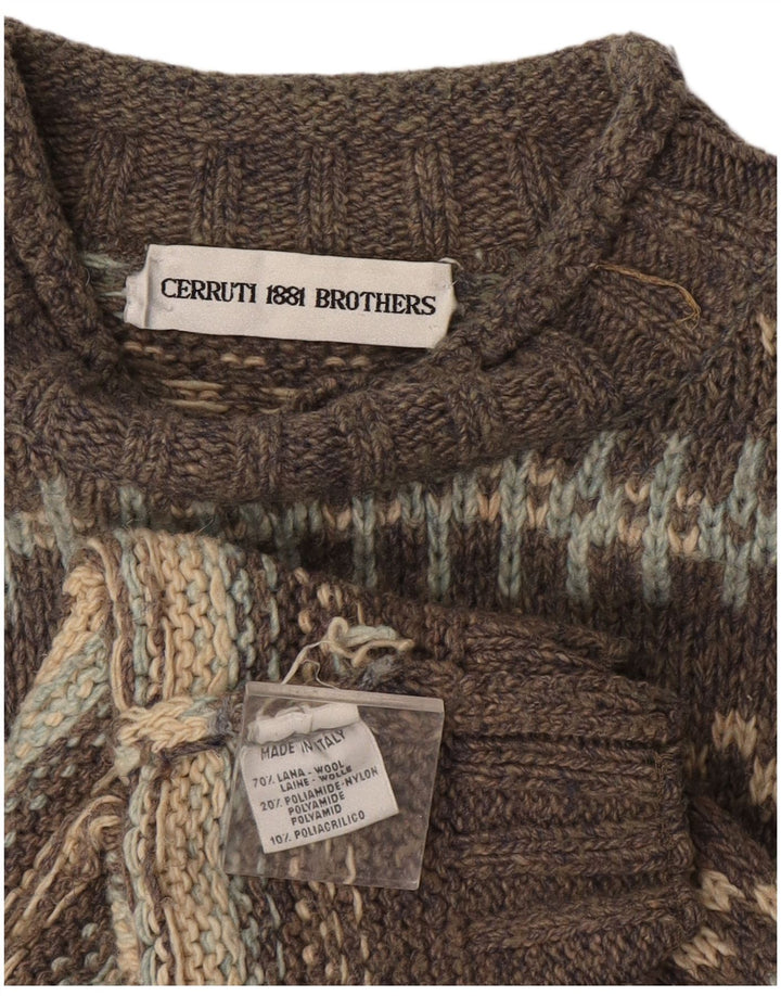 Maglione vintage da uomo con collo dolcevita, grande lana Fair Isle grigia
