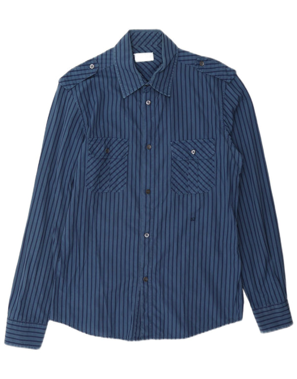 Camicia militare da uomo Iceberg Large in cotone gessato blu navy