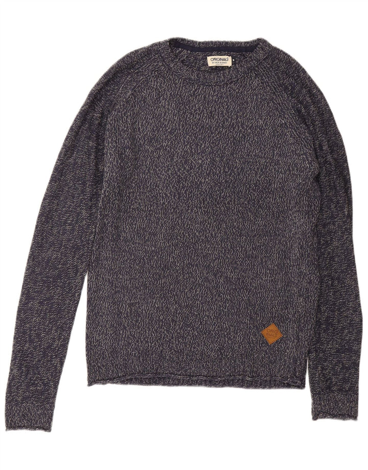 JACK & JONES Mens Boat Neck Jumper Sweater Medium Navy Blue Flecked