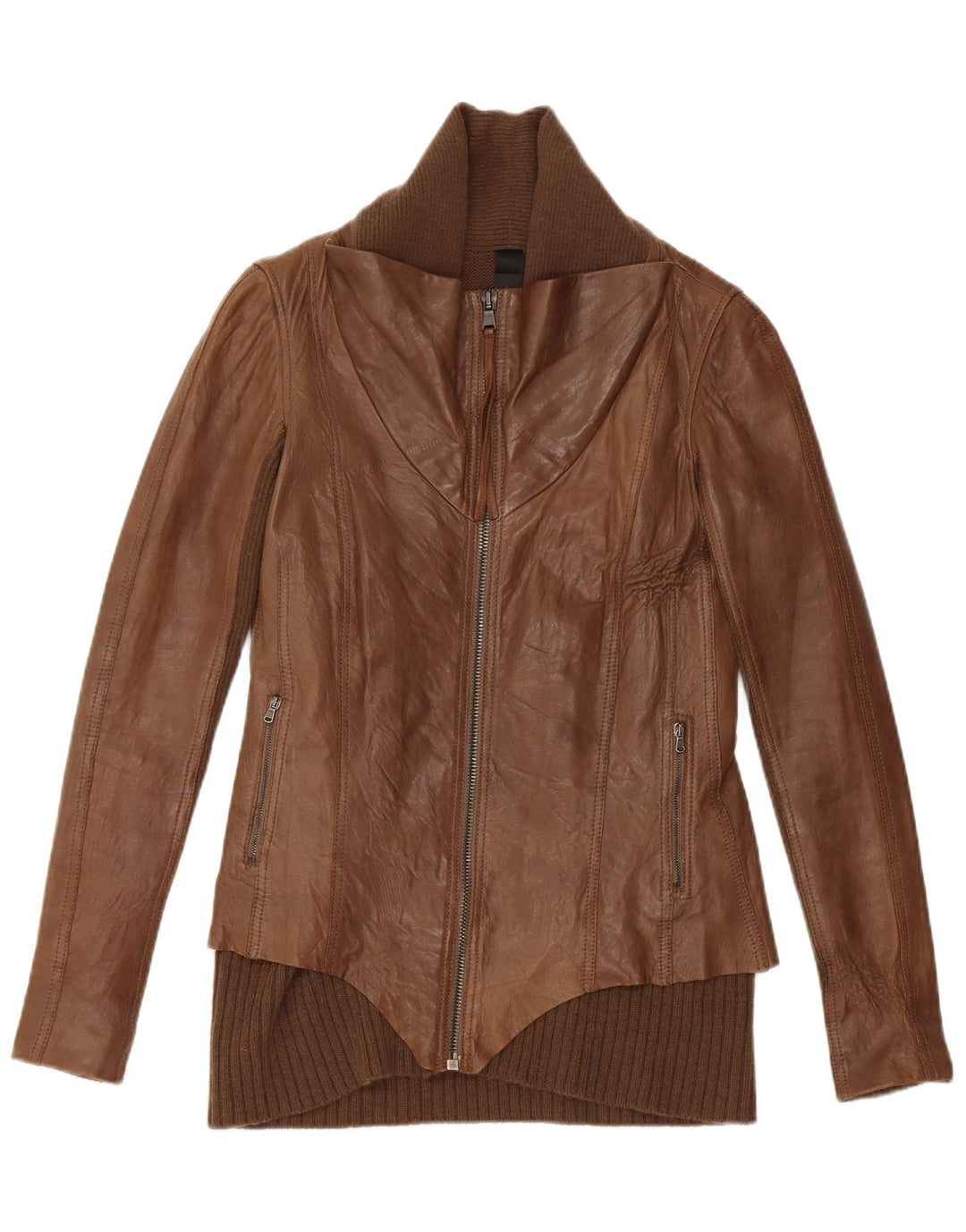 Giacca in pelle da donna vintage UK 10 piccola in pelle marrone
