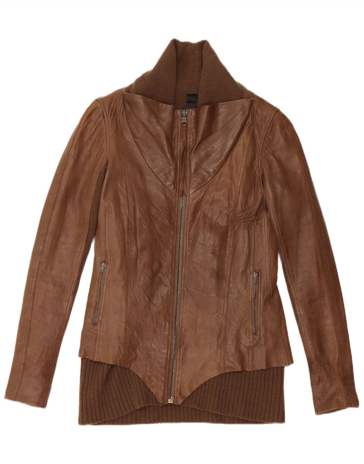 Giacca in pelle da donna vintage UK 10 piccola in pelle marrone