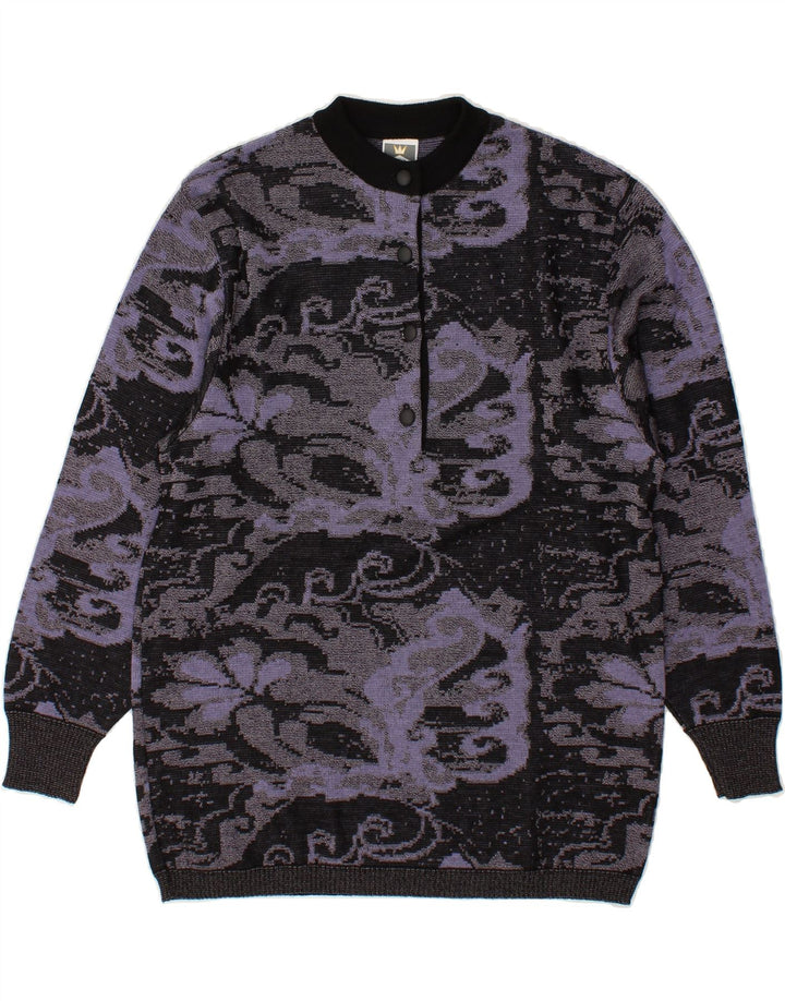 VINTAGE Womens Button Neck Jumper Sweater IT 42 Medium  Black Floral | Vintage Vintage | Thrift | Second-Hand Vintage | Used Clothing | Messina Hembry 