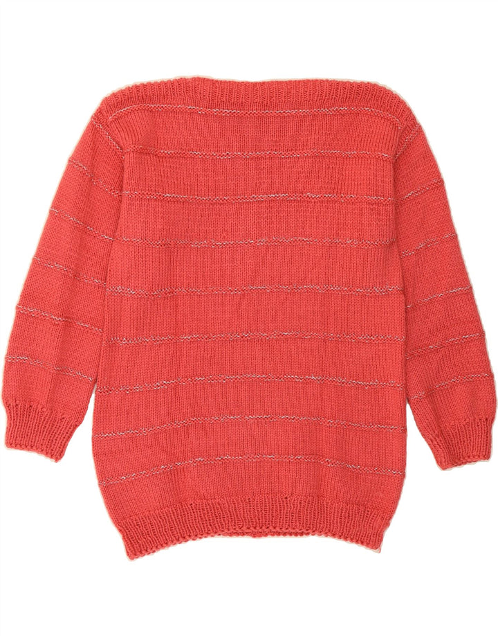 VINTAGE Womens Boat Neck Jumper Sweater UK 14 Medium Red Striped Vintage Vintage and Second-Hand Vintage from Messina Hembry 