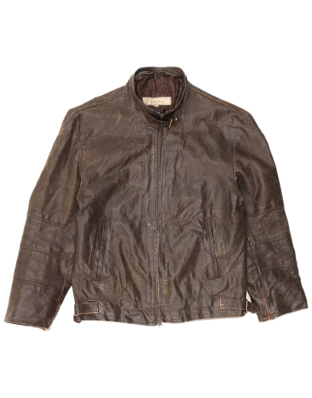 Giacca in pelle da donna con maniche a 3/4 VINTAGE UK 14 Pelle marrone medio