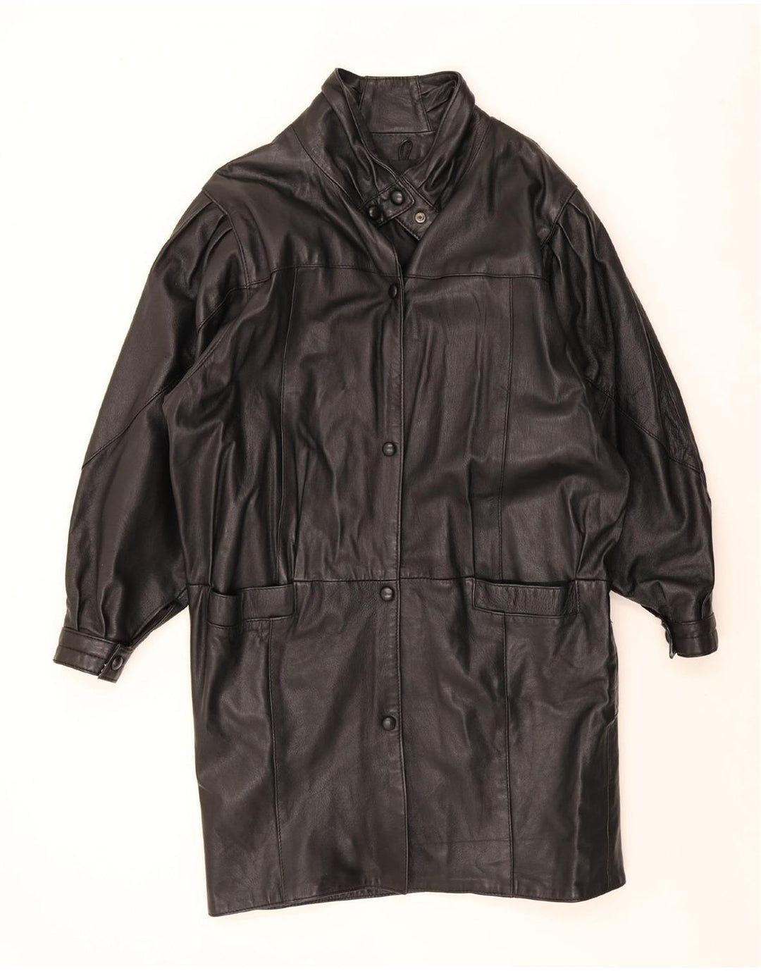 Cappotto oversize in pelle vintage da donna UK 10 piccolo nero