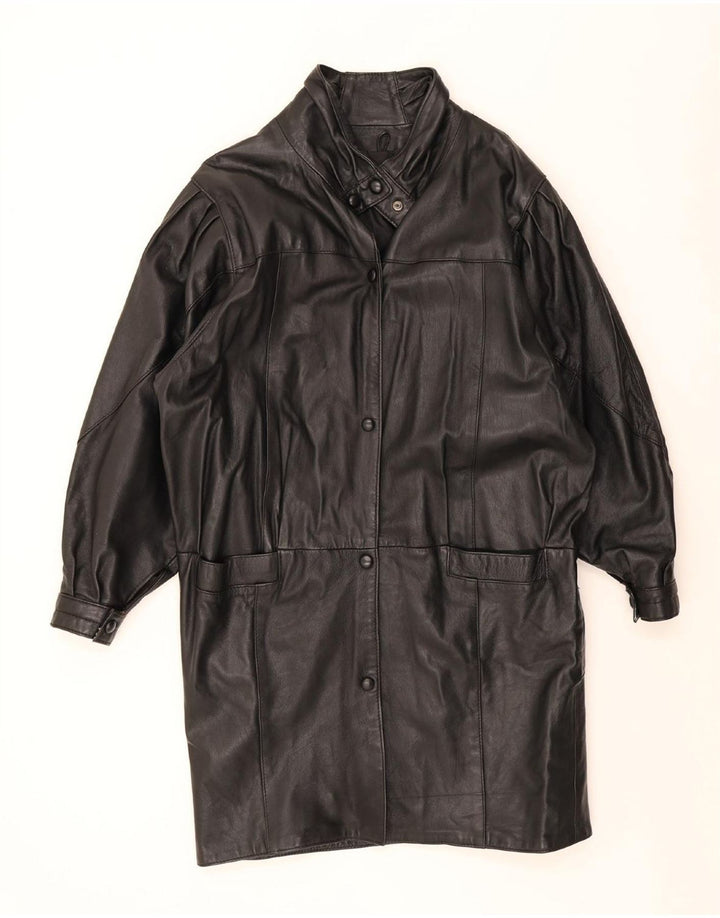 Cappotto oversize in pelle vintage da donna UK 10 piccolo nero
