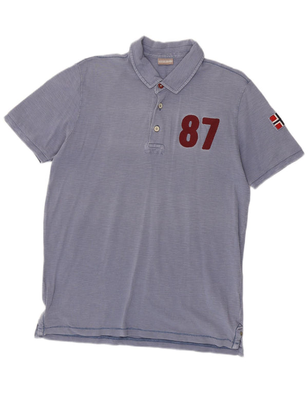 Polo da uomo con grafica geografica Napapijri grande in cotone blu