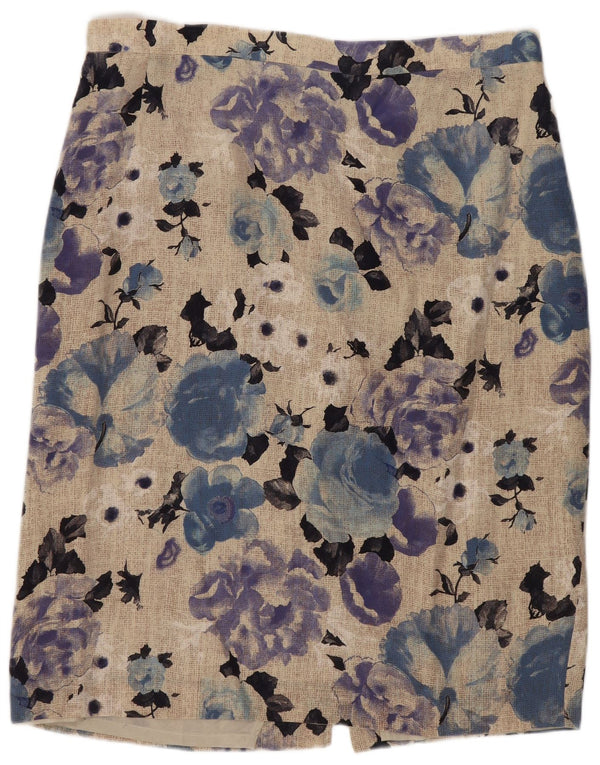 Gonna dritta da donna vintage IT 48 XL W34 Seta floreale multicolore