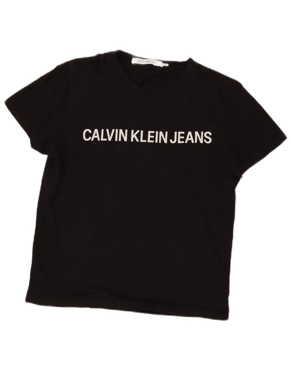Calvin Klein Jeans T-shirt grafica oversize da donna Top UK 10 Small Nera