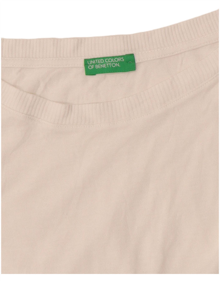 BENETTON Maglione da donna con scollo a barca UK 14 Medio Bianco