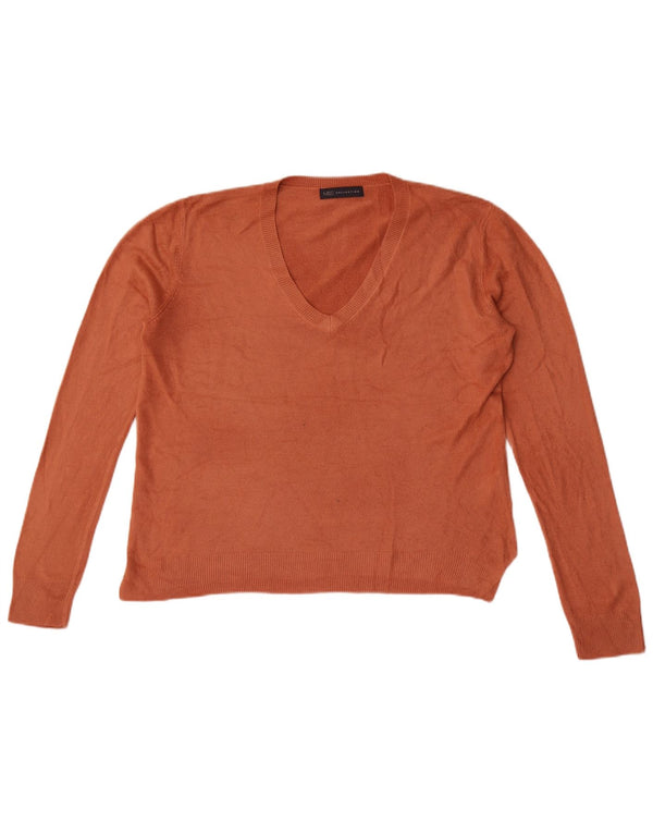 Maglione da donna con scollo a V Marks & Spencer UK 14 Large Acrilico arancione