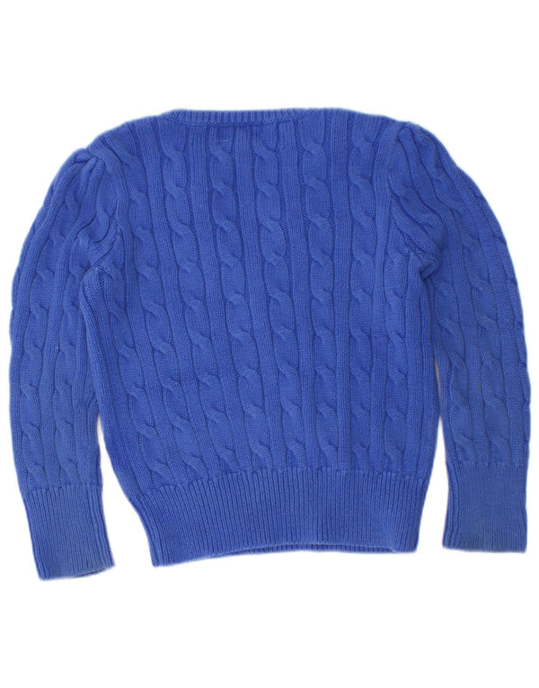 Maglione Ralph Lauren per ragazze con scollo a V con volant sul davanti 3-4 anni in cotone blu