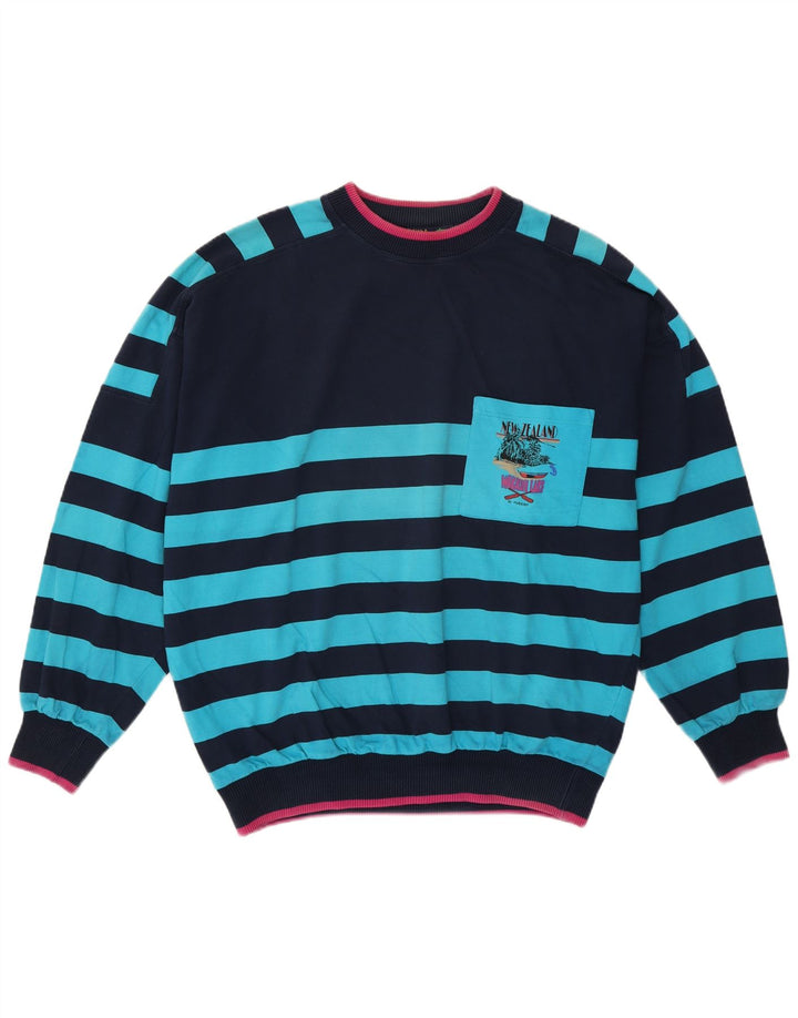 Felpa da uomo vintage maglione XL in cotone a righe blu navy