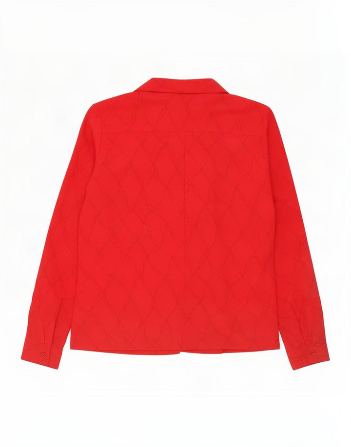 Camicetta camicia vintage da donna con motivo astratto UK 16 grande poliestere rosso