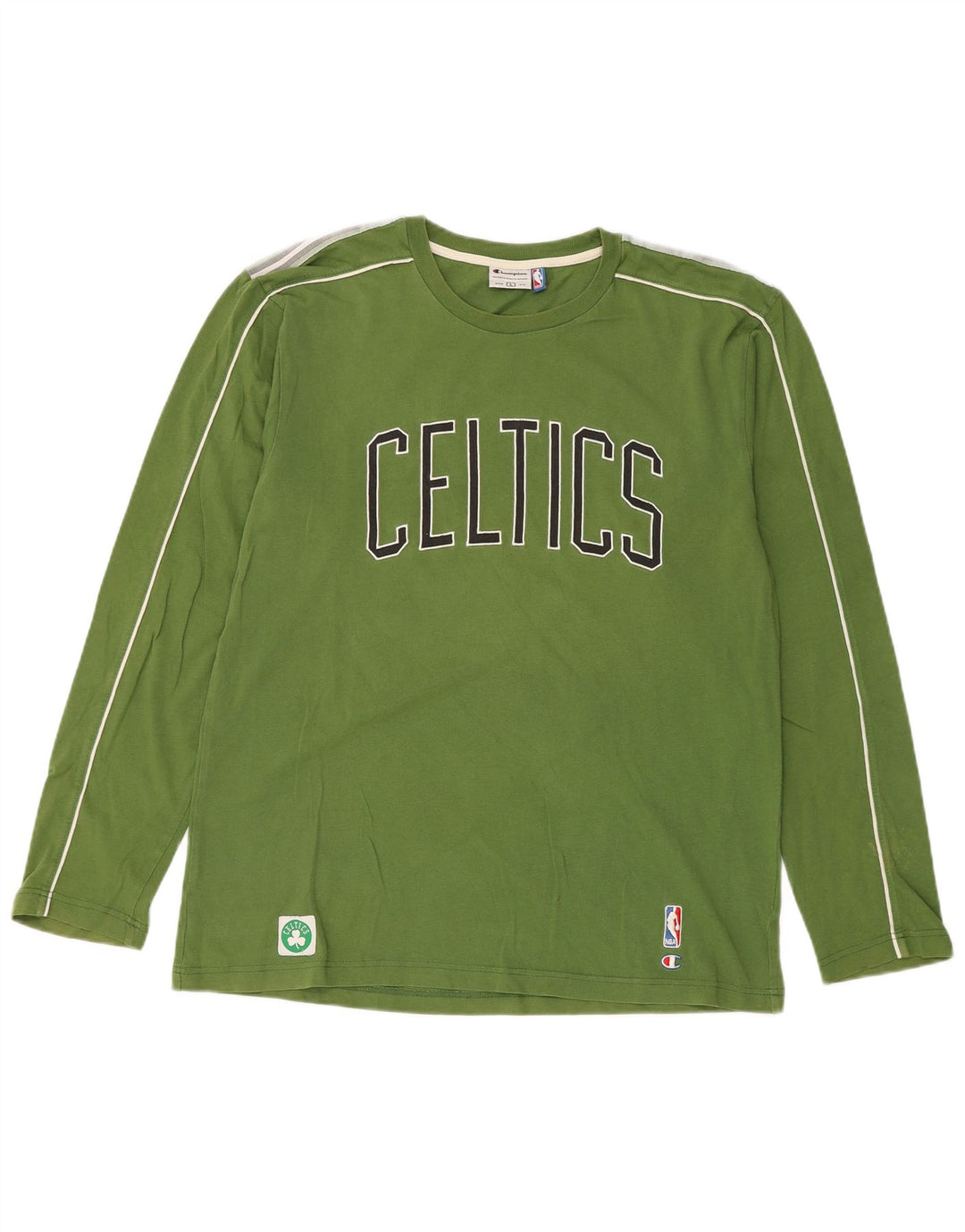 CHAMPION Maglia grafica da uomo Celtics a maniche lunghe in cotone verde largo