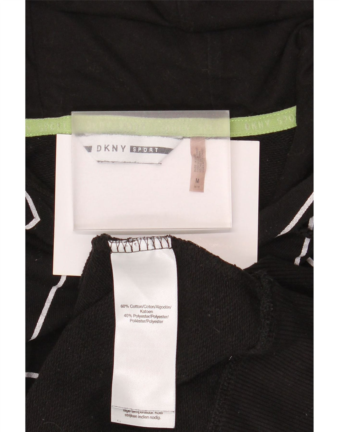 Maglione con cappuccio lungo grafico oversize da donna Dkny UK 14 medio nero