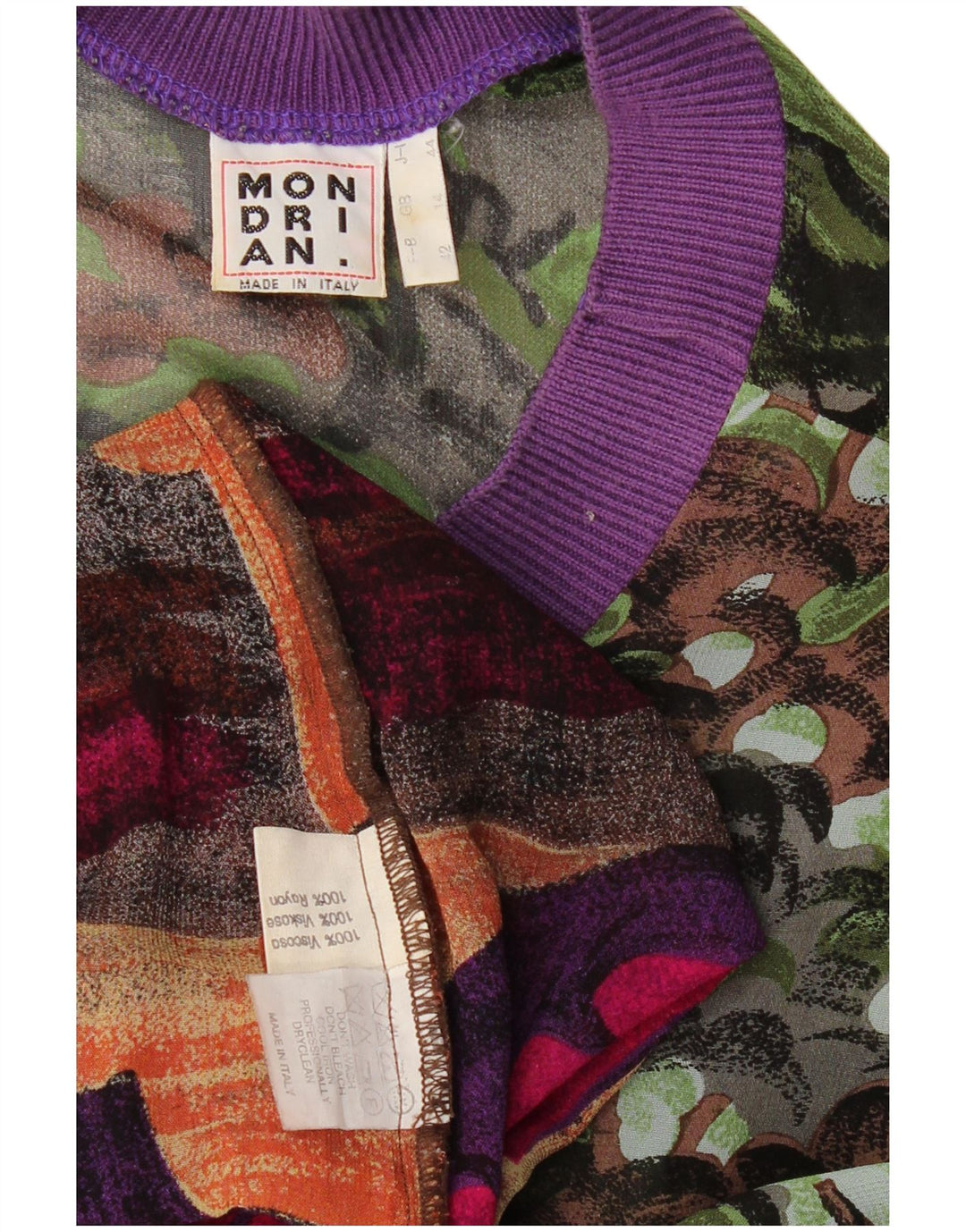 Camicetta da donna con motivo astratto VINTAGE Top UK 14 grande multicolore