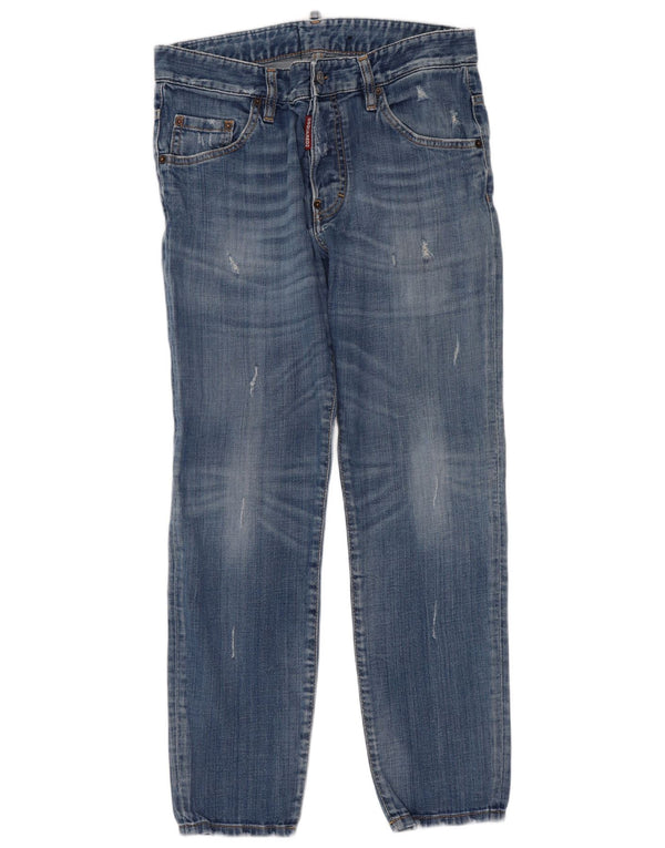 Jeans slim crop da donna Dsquared2 invecchiati IT 48 XL W32 L27 cotone blu