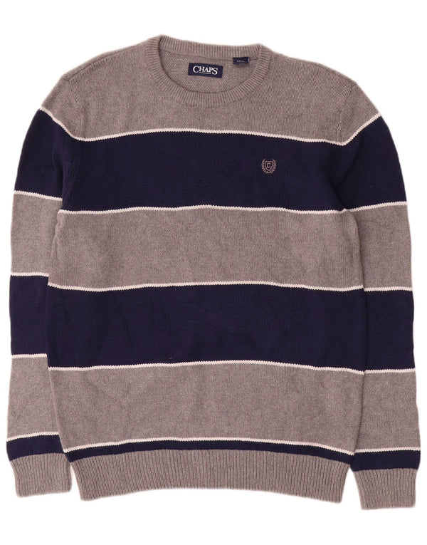 Chaps Uomo Maglione Girocollo Maglione Piccolo Cotone a Righe Grigie
