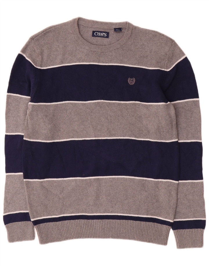 Chaps Uomo Maglione Girocollo Maglione Piccolo Cotone a Righe Grigie