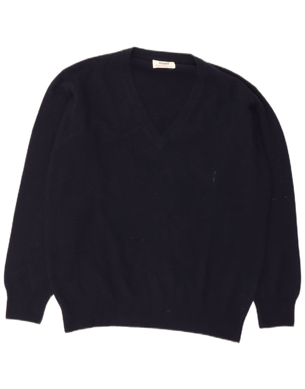 Maglione maglione da uomo con scollo a V Sisley medio blu navy in lana vergine