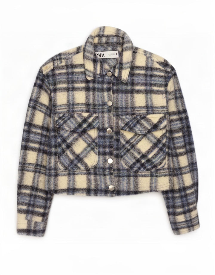 Giubbotto bomber oversize corto con maniche a 3/4 corto da donna Zara UK 10 piccolo grigio a quadri
