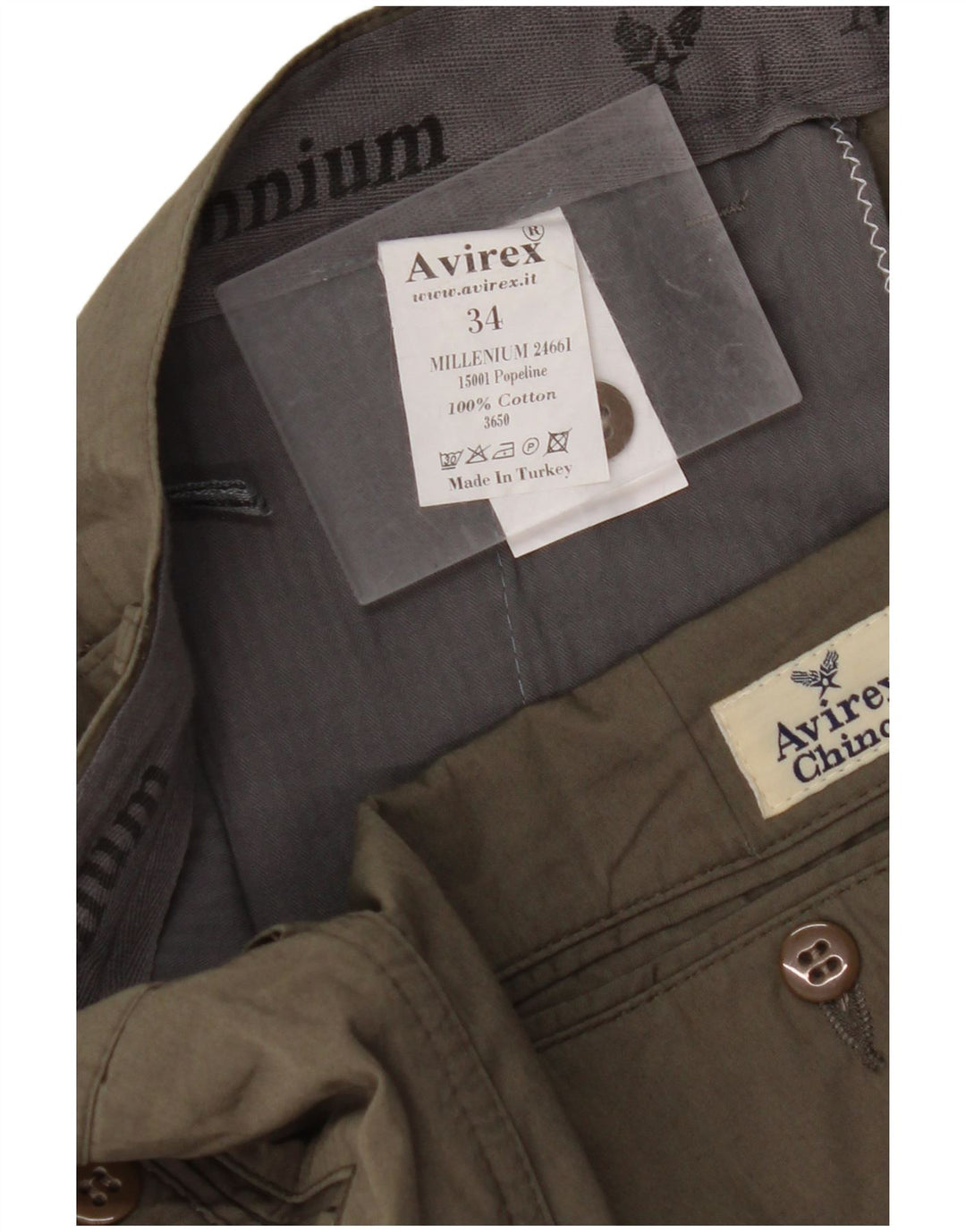 Pantaloni chino dritti da uomo AVIREX W34 L28 cotone kaki