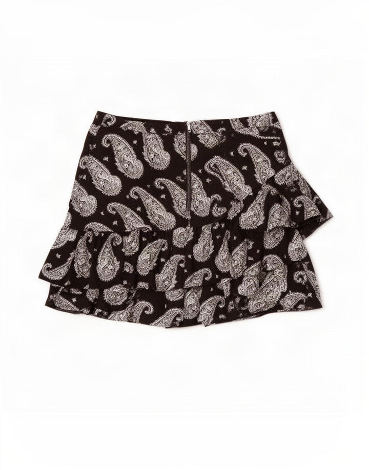 Ted Baker Mini gonna con volant da donna taglia 4 grande W32 viscosa Paisley nera