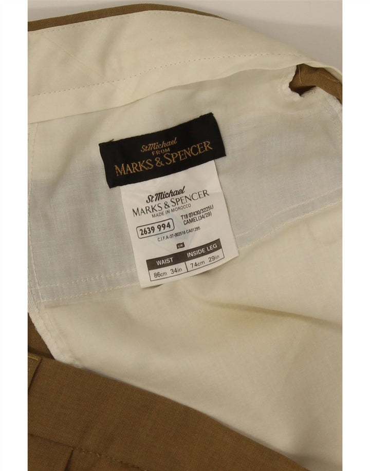 Pantaloni da abito con pegging da uomo Marks & Spencer W34 L29 poliestere kaki