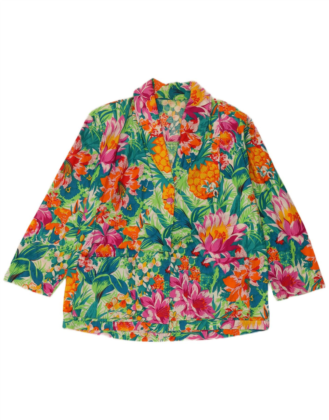 Giacca blazer vintage da donna a 2 bottoni UK 16 grande floreale multicolore