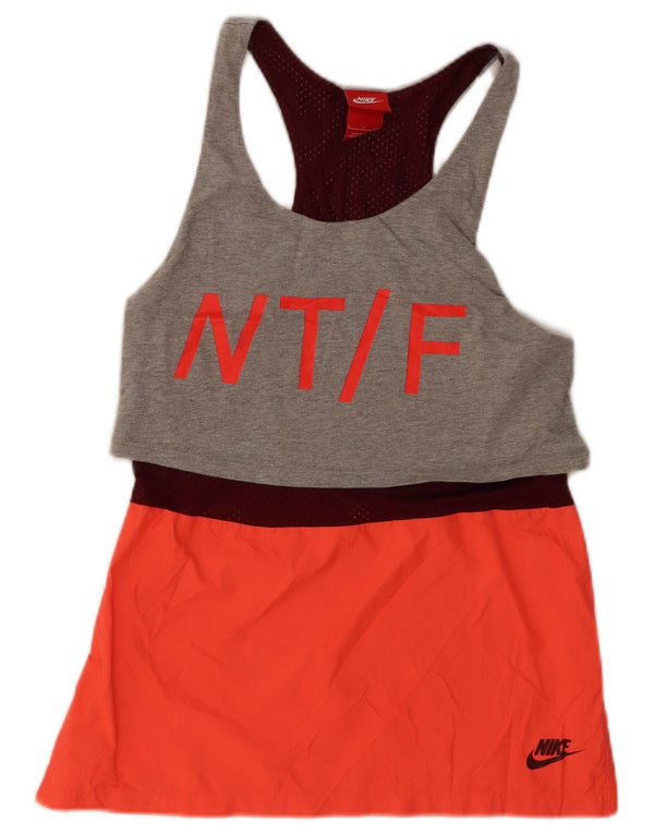 Canotta grafica da atletica leggera Nike da donna UK 10 Small Grey Colourblock