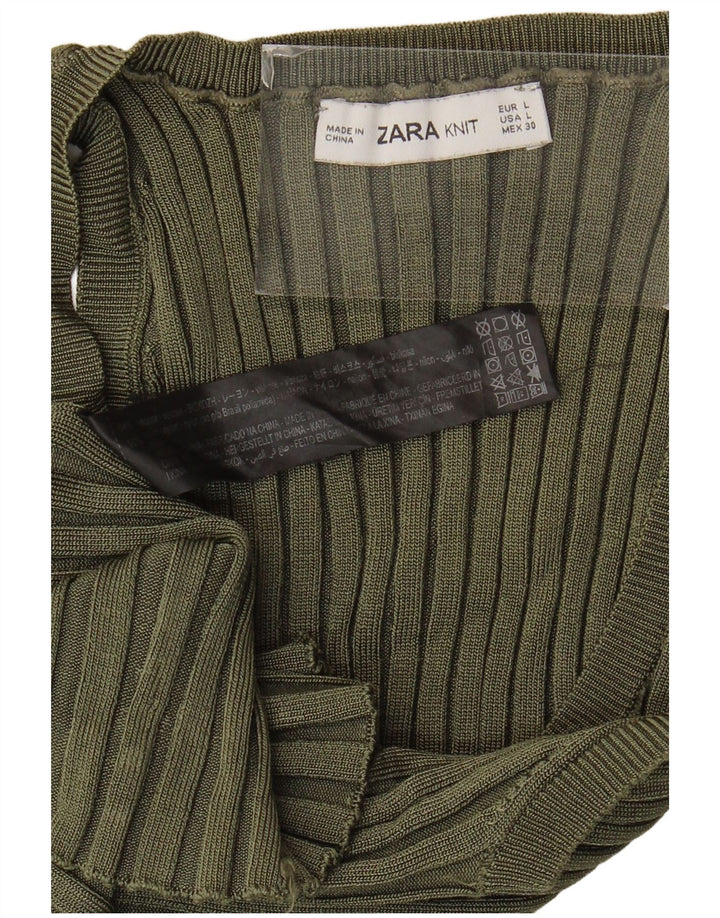 Canotta da donna Zara UK 14 grande in viscosa kaki