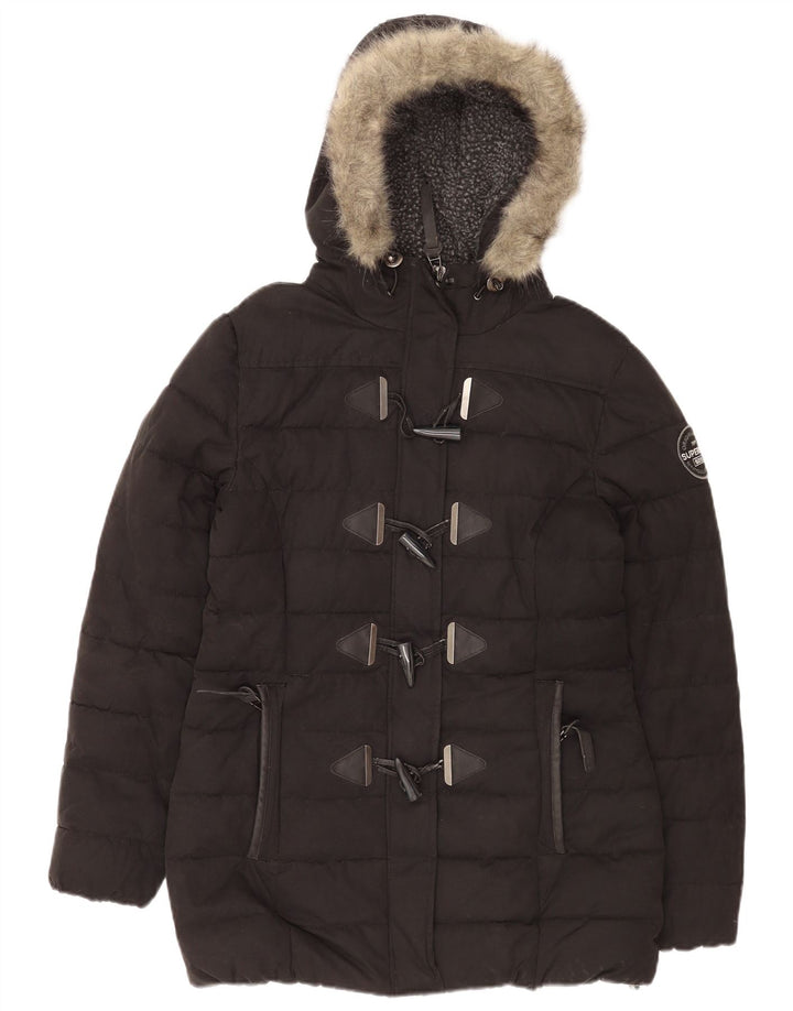 Giacca imbottita con cappuccio da donna Superdry UK 14 grande poliestere nero