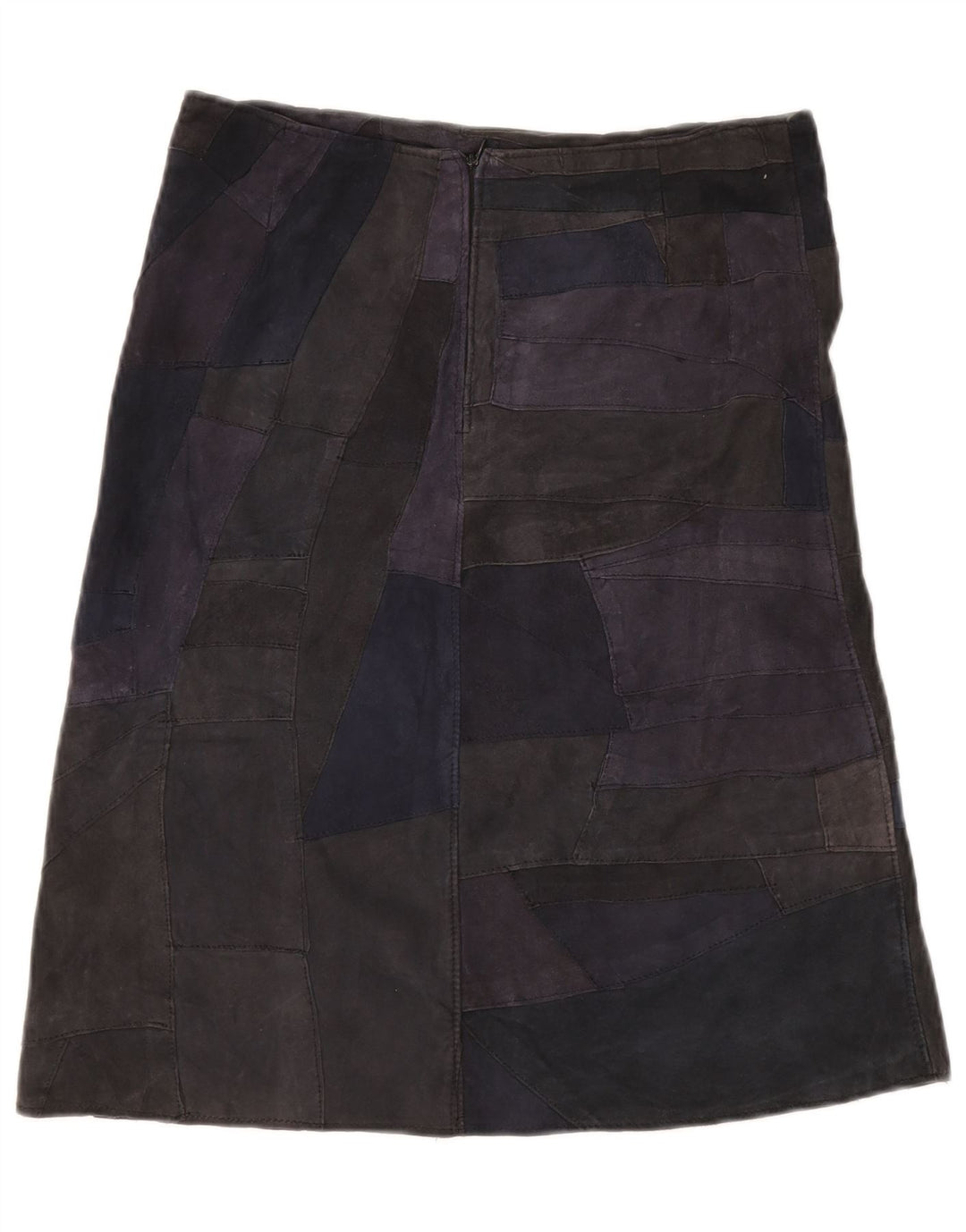 Gonna in pelle scamosciata da donna VINTAGE UK 10 piccola W28 in pelle patchwork multicolore