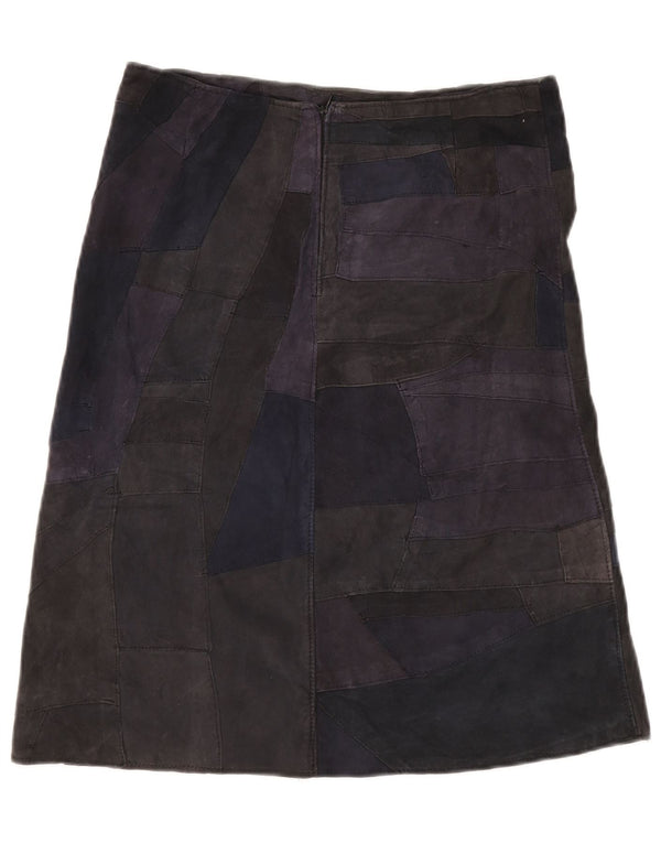 Gonna in pelle scamosciata da donna VINTAGE UK 10 piccola W28 in pelle patchwork multicolore