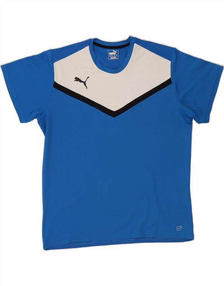 PUMA Mens T-Shirt Top XL Blue Colourblock Vintage Puma and Second-Hand Puma from Messina Hembry 