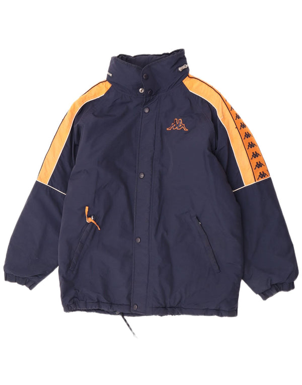 Giacca imbottita con cappuccio grafico da uomo Kappa UK 38 Medium Navy Blue Colourblock