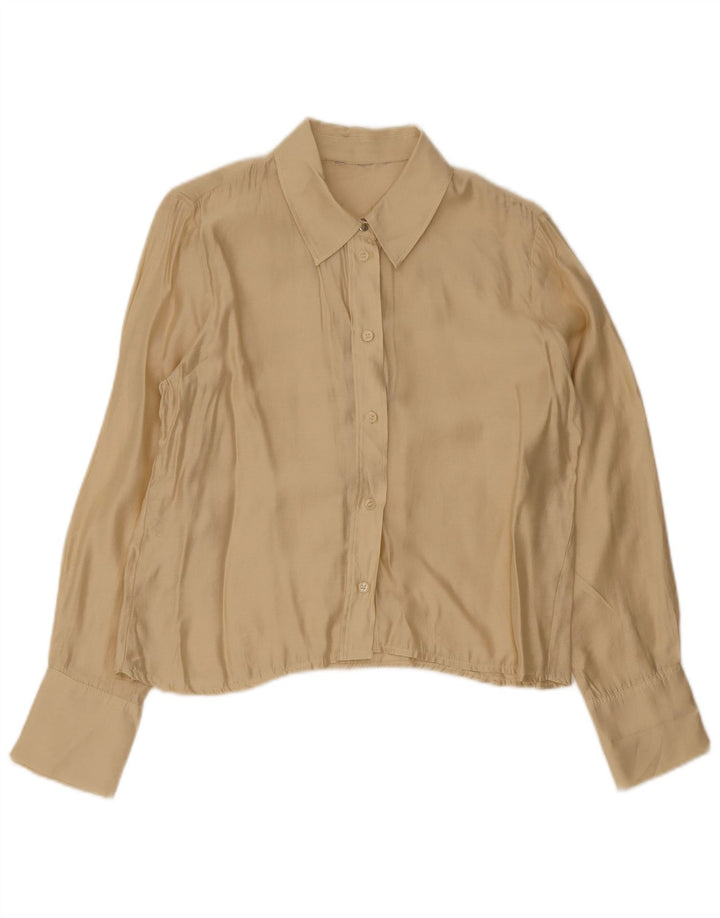 Camicetta camicia vintage da donna UK 14 beige medio