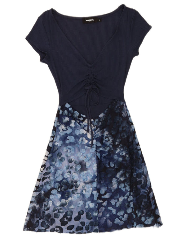 Desigual Abito da donna a trapezio con motivo astratto UK 12 Viscosa blu medio