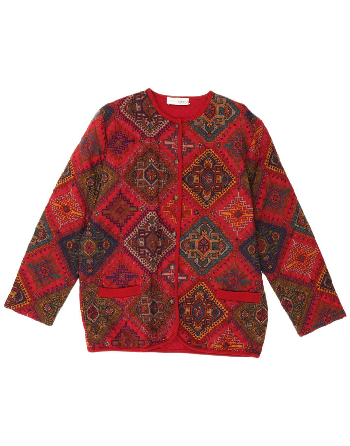 Maglione cardigan da donna VINTAGE IT 44 Lana geometrica rosso medio