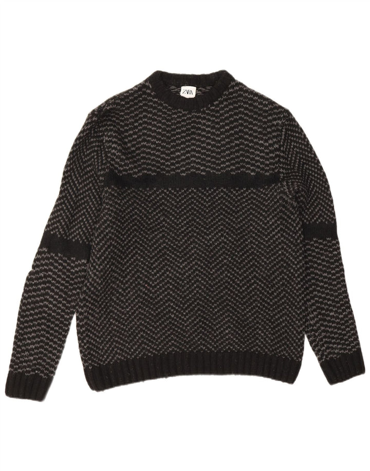 Maglione maglione girocollo da uomo Zara grande nylon nero Chevron