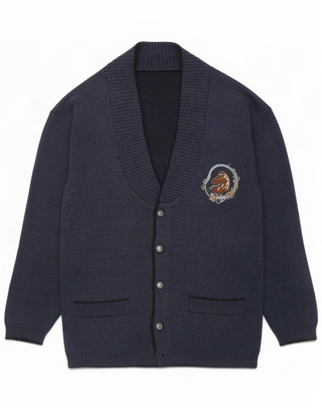 Maglione cardigan da uomo vintage medio blu navy screziato