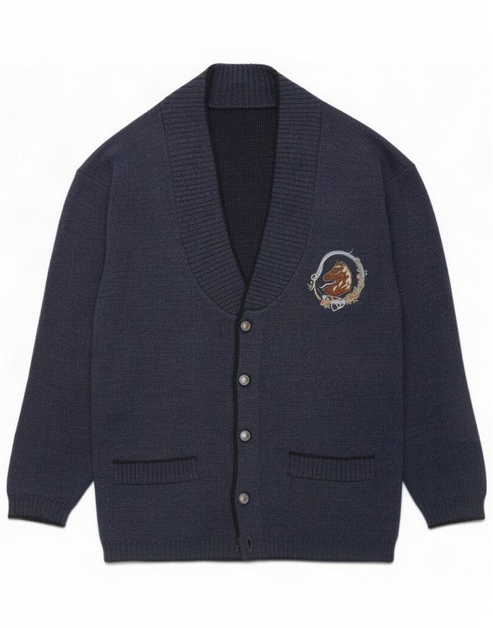 Maglione cardigan da uomo vintage medio blu navy screziato