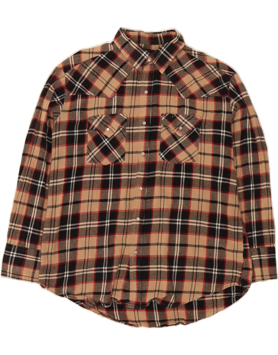 PLAINS Mens Flannel Shirt Large Beige Check Cotton Vintage Plains and Second-Hand Plains from Messina Hembry 