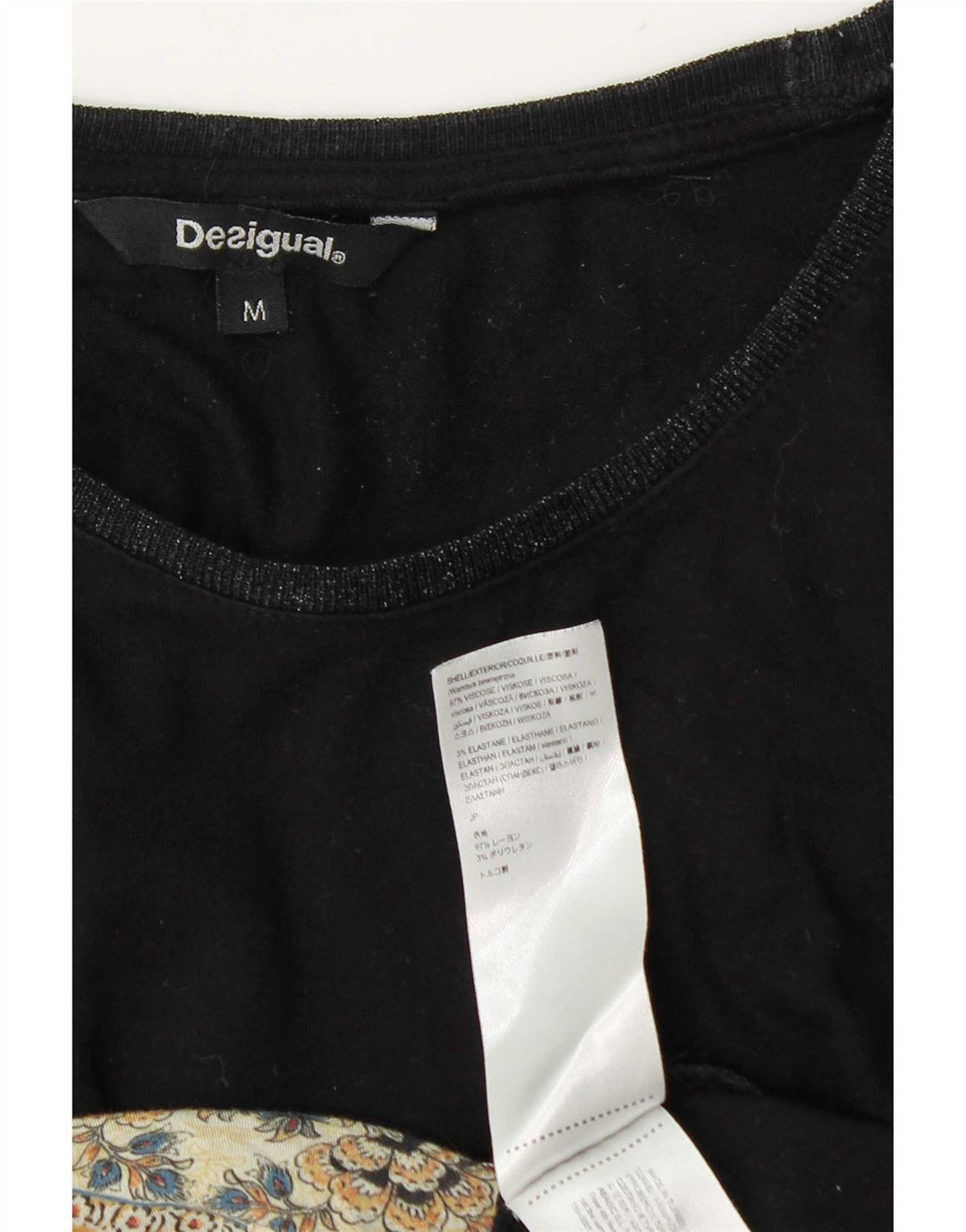 Desigual Donna Top Manica Lunga UK 14 Viscosa Floreale Nero Medio