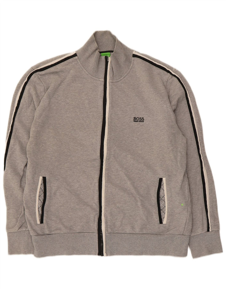 Giacca da ginnastica da uomo Hugo Boss, giacca grande in cotone a righe grigie