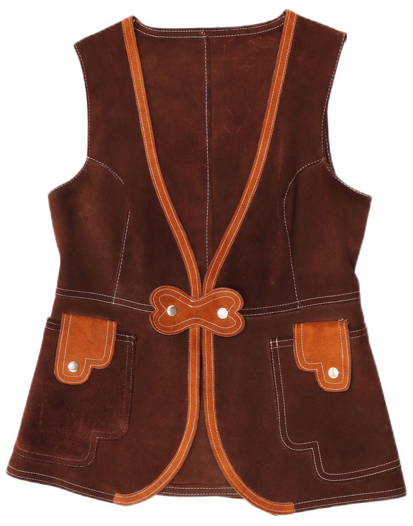 Gilet vintage in pelle scamosciata da donna UK 12 Marrone medio